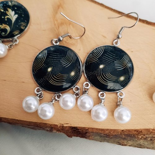Boucles d'oreilles avec perles et cabochon