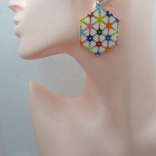 Boucles d'oreilles perles tissées multicolore