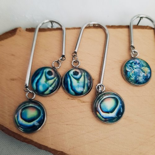 Boucles d'oreilles cabochon plume de paon
