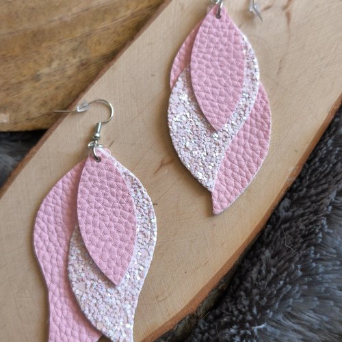 Boucles d'oreilles en simili cuir et paillettes