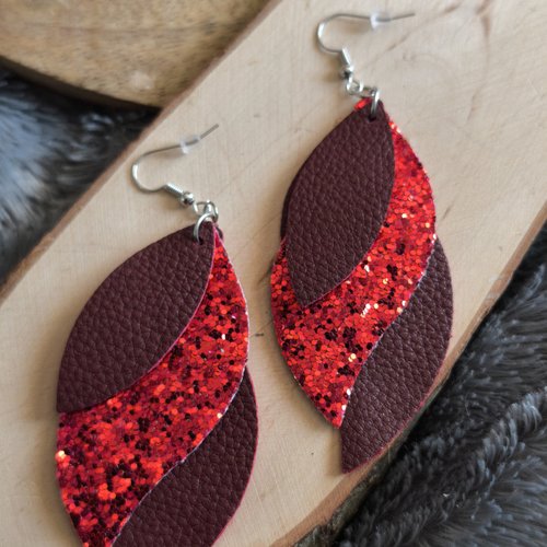 Boucles d'oreilles en simili cuir et paillettes