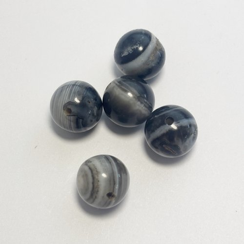 Perles en agate noire rubanée – 10 mm – lot de 5 perles naturelles