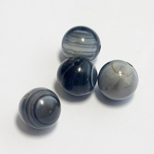 Perles en agate noire rubanée – 10 mm – lot de 4 perles naturelles