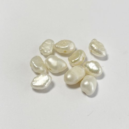Lot de 10 perles de culture – forme ovale irrégulière – perçage transversal – 7 mm