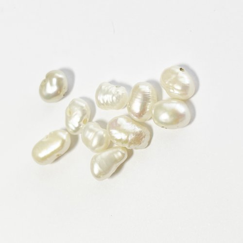 Lot de 10 perles de culture – forme ovale irrégulière – perçage transversal – 7 mm