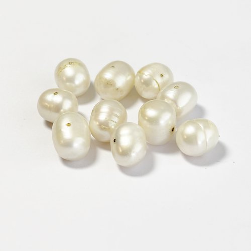 Lot de 10 perles de culture ovales – 9,5 x 8 mm – trou transversal
