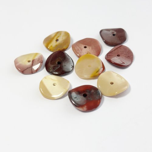 Lot de 10 galets plats en jaspe mokaïte – tranches ondulées, 16 mm