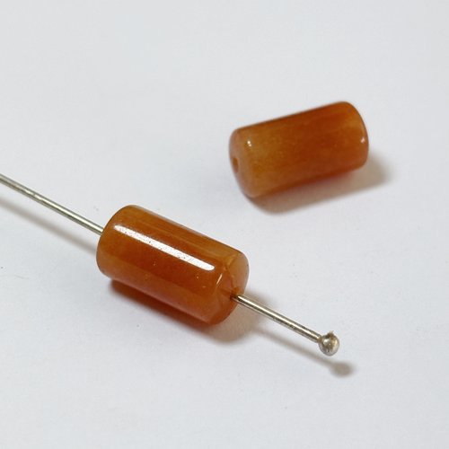 Lot de 2 perles cylindriques en aventurine orange – 15 x 8 mm