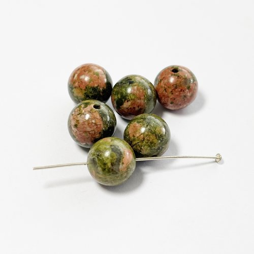 Lot de 6 perles en unakite 10 mm. lot 2.