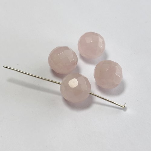 Lot de 4 perles en quartz rose facetté – 12 mm