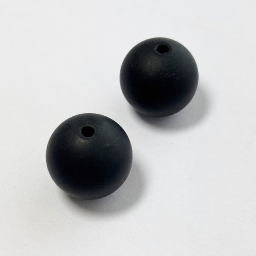 2 perles en onyx dépoli rondes 16 mm – trou 1,5 mm