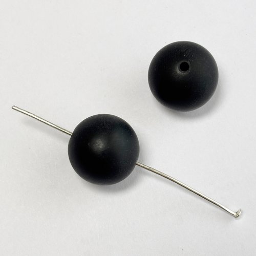Lot de deux perles en onyx dépoli de 12 mm de diamètre