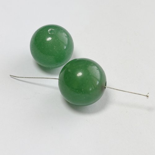 Lot de 2 perles en aventurine verte naturelle – 16 mm – trou 1 mm