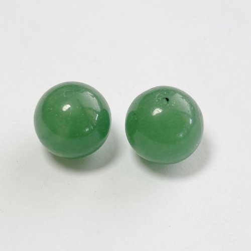 Lot de 2 perles en aventurine verte 14 mm, trou 1.1 mm