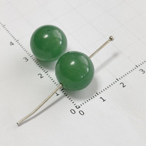 Lot de 2 perles en aventurine verte 14 mm – trou 1 mm