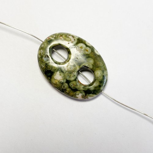 Perle en jaspe océan bitrou – 30x22 mm – ovale percée n°1