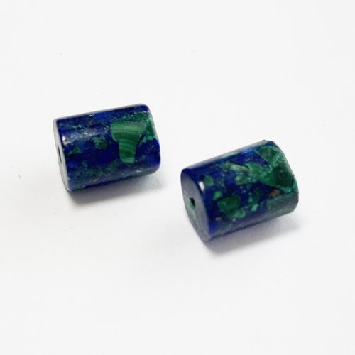 Lot de 2 perles azurite cylindriques 10x8 mm trou 0,8 mm - n°2