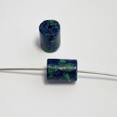Lot de 2 perles azurite cylindriques 10x8 mm trou 0,8 mm - n°3