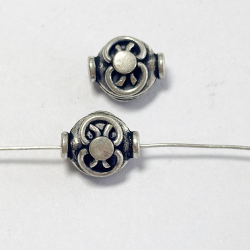 Lot de 2 perles en argent 925 rosace ovale ajourée 10 mm