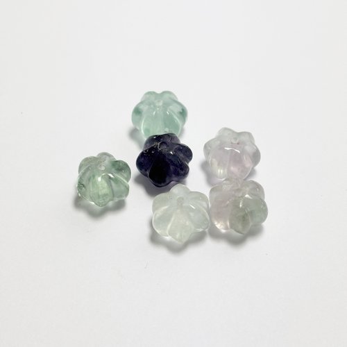 6 perles en fluorine naturelle - forme melon -10 mm - n°3