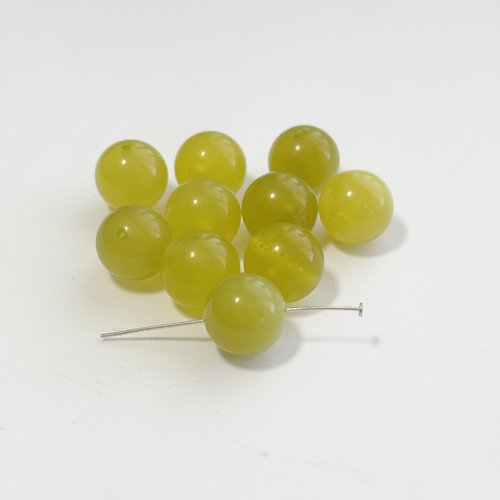 10 perles serpentine, jade serpentin, rondes 12 mm, vert jaune, pierre naturelle