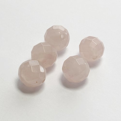 5 perles en quartz rose facettées 10 mm.