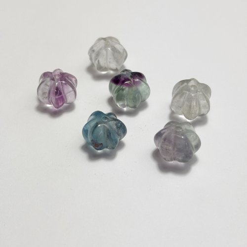 6 perles en fluorine naturelle - forme melon -10 mm - n°5