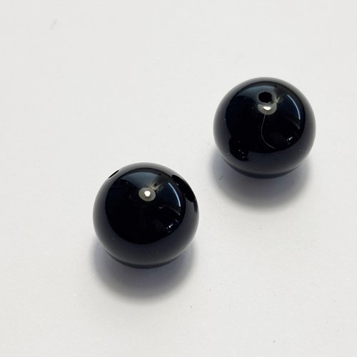 2 perles en onyx noir rondes 12 mm – trou 1 m