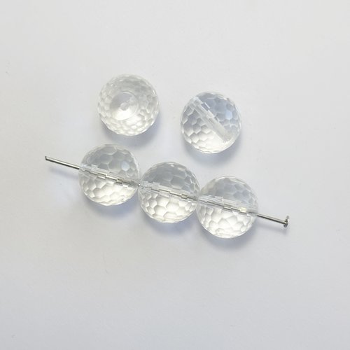 5 perles en cristal de roche 12 mm à facettes disco - pierre naturelle transparente