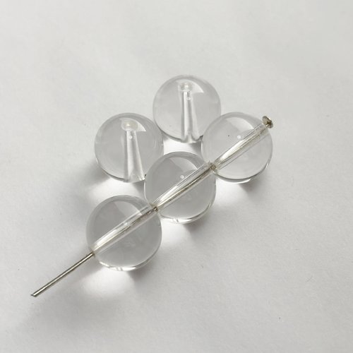 5 perles en cristal de roche naturel - 12 mm, trou 1 mm