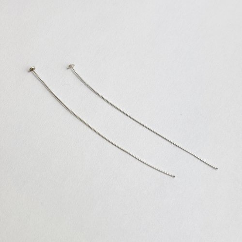2 tiges à tête plate en argent 925 - 5 cm x 0,4 mm - tête 2 mm plate
