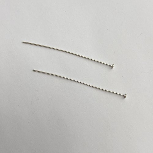 2 tiges tête plate argent 925 - 40 mm x 0,6 mm - tête 2 mm