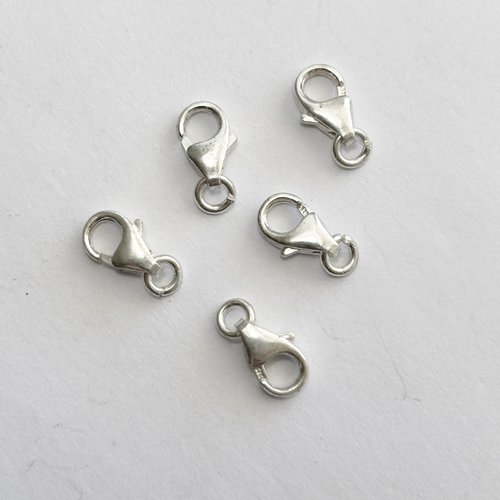 5 fermoirs mousqueton en argent 925 poinçonné - forme poire 7 mm avec anneau