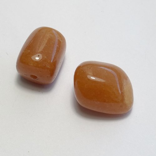 2 perles roulées en aventurine orange naturelle - 20 mm de longueur