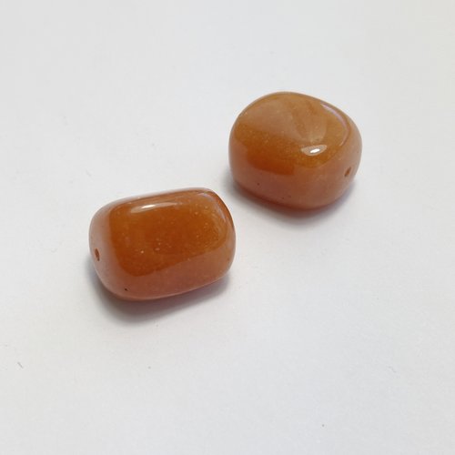 2 perles roulées en aventurine orange naturelle - 20 mm de longueur