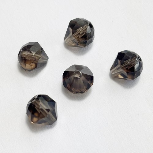 5 perles en quartz fumé - goutte facettée type diamant 8 mm