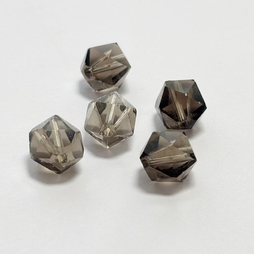 5 perles en quartz fumé naturel - goutte facetté18 facettes, 8 mm de diamètre.