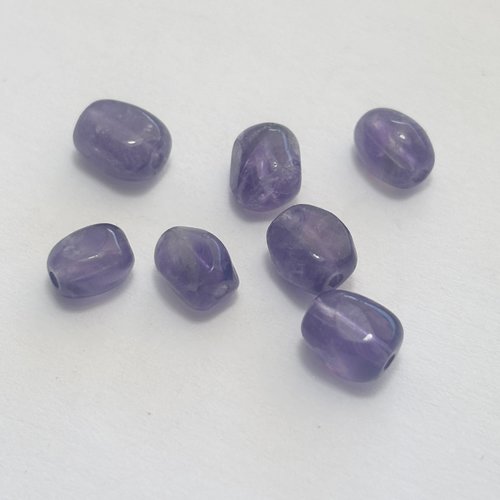 7 perles roulées en améthyste naturelle - 7 mm de diamètre environ