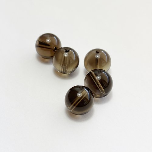 5 perles en quartz fumé rondes 12 mm de diamètre.