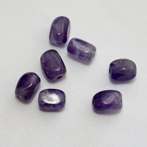 7 perles roulées en améthyste naturelle - 7 mm de diamètre environ