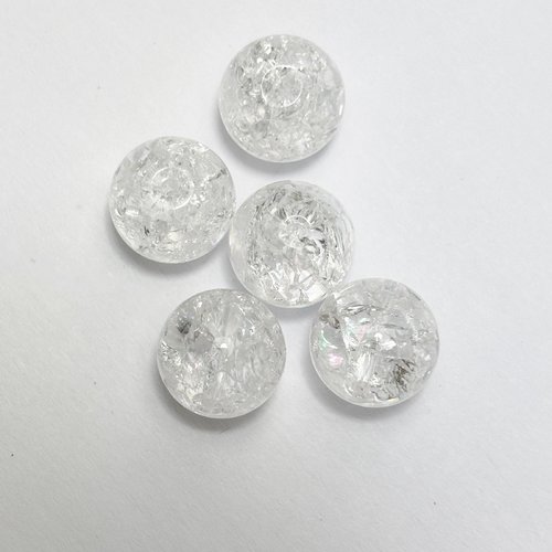 5 perles en cristal de roche 12 mm craquelé - pierre naturelle traitée thermiquement