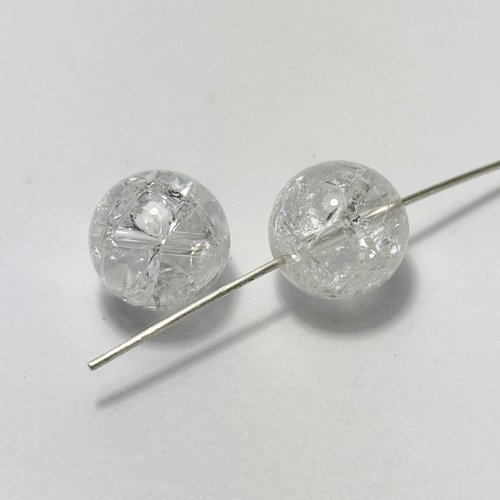 2 perles en cristal de roche 12 mm craquelé - pierre naturelle traitée thermiquement