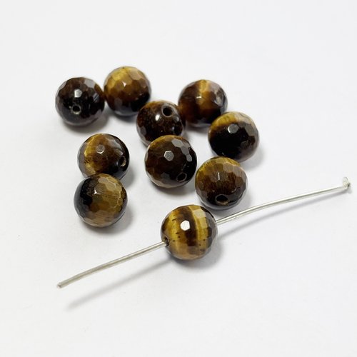 10 perles en œil de tigre facettées - 8 mm - pierre naturelle