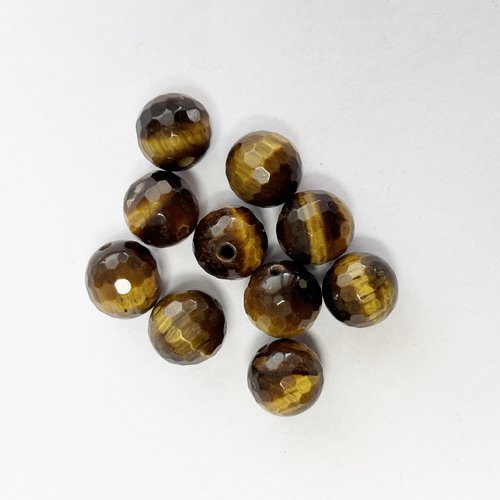 10 perles en œil de tigre facettées - 8 mm - pierre naturelle
