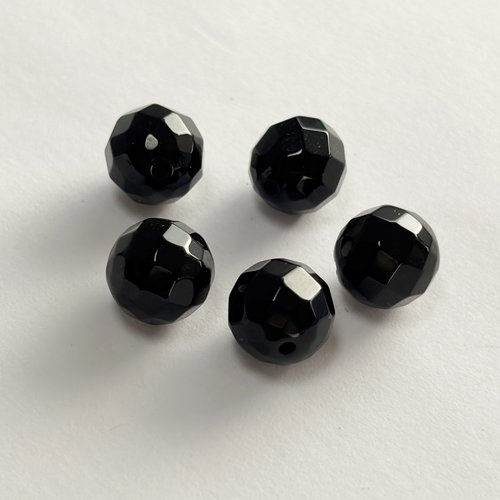 5 perles en onyx noir naturel facettées - 10 mm
