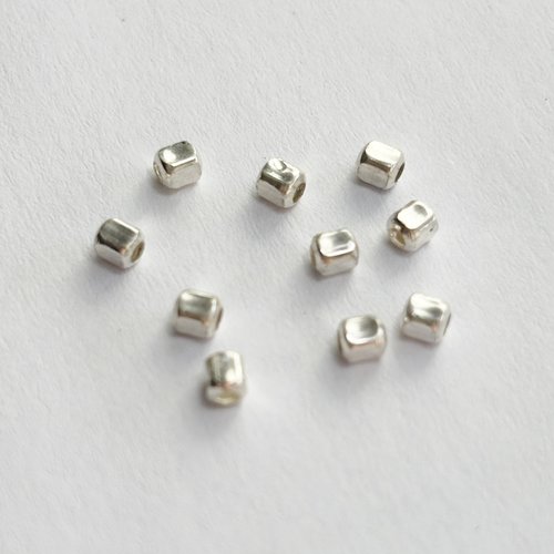 10 perles intercalaires cubiques en argent 925 - 2,5 x 2,2 mm