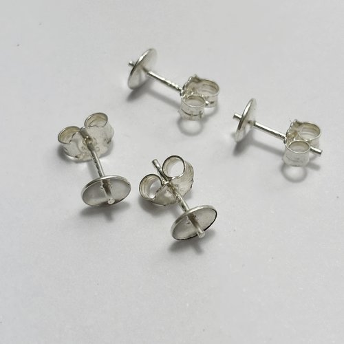 2 paires de clous d’oreille à tige coupelle 6 mm en argent 925 poinçonné