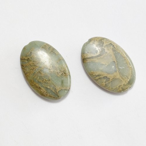 2 perles en jaspe aquaterra ovales 30 x 20 mm