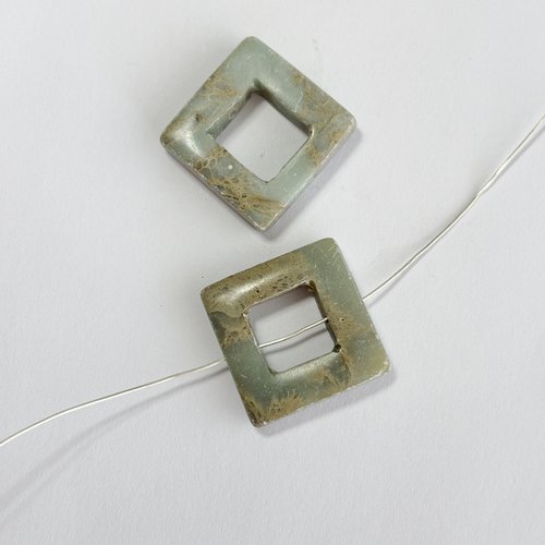 2 perles en jaspe aquaterra carrée trouée 20 mm - n°1