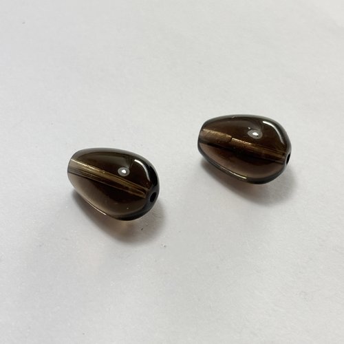2 perles en quartz fumé naturelle - goutte 14 mm